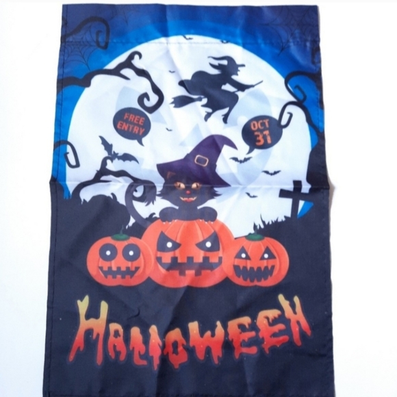 Halloween Cat, Witch, & Pumpkin Garden Flag - Picture 1 of 4